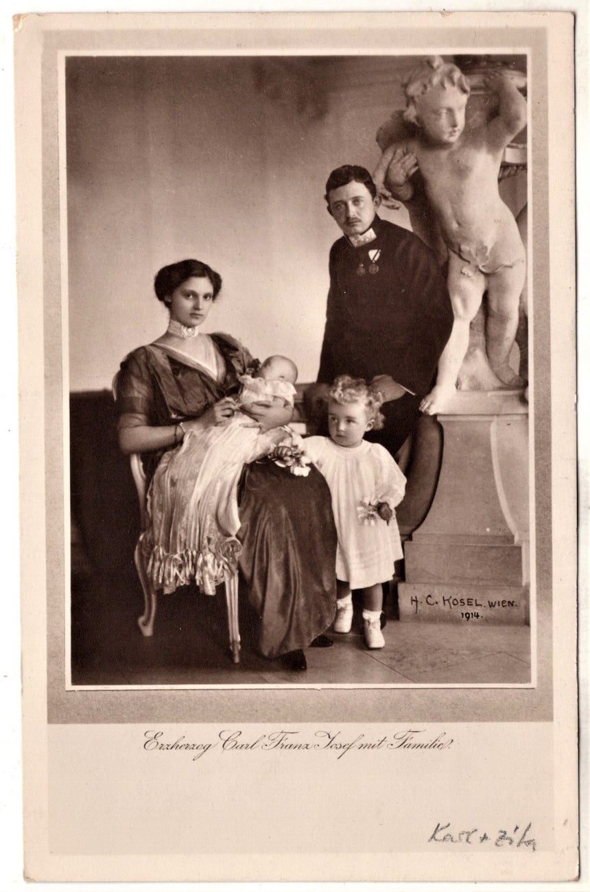 Cartolina antica Carlo I con famiglia