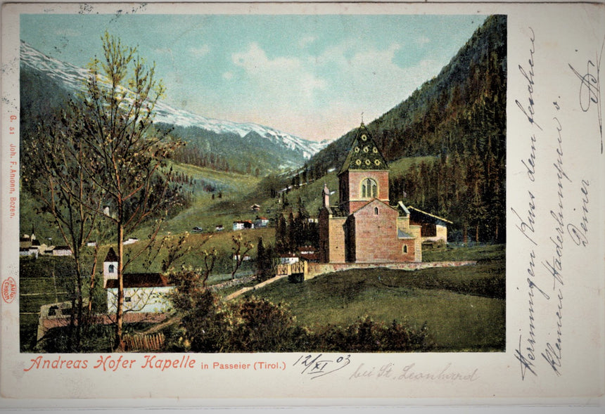 Cartolina antica Cartolina Andreas Hofer - La chiesa in Passiria