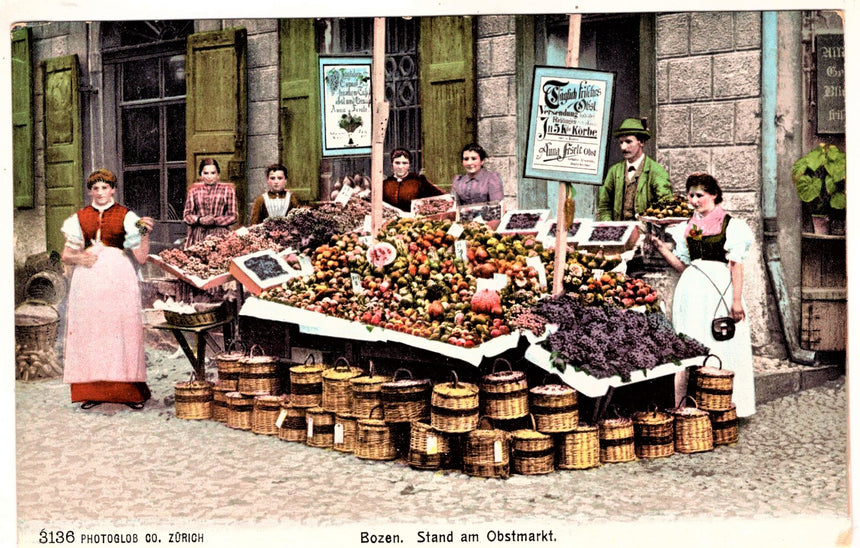 Cartolina antica Bolzano - Il mercato della frutta