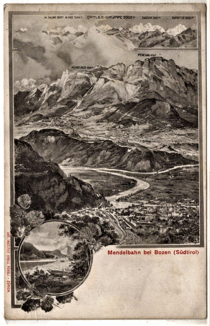 Cartolina antica La cremaliera della Mandola - Bolzano