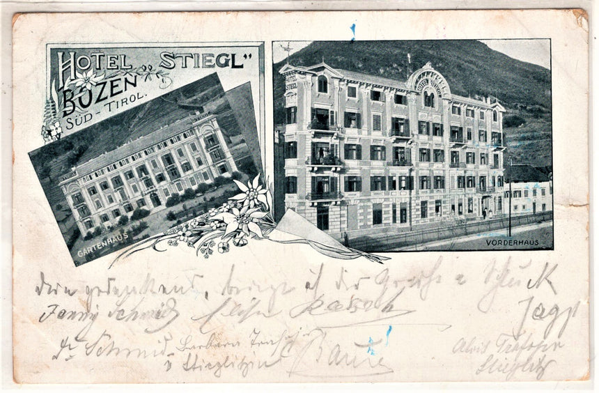 Cartolina antica Hotel "Stiegl" Bolzano