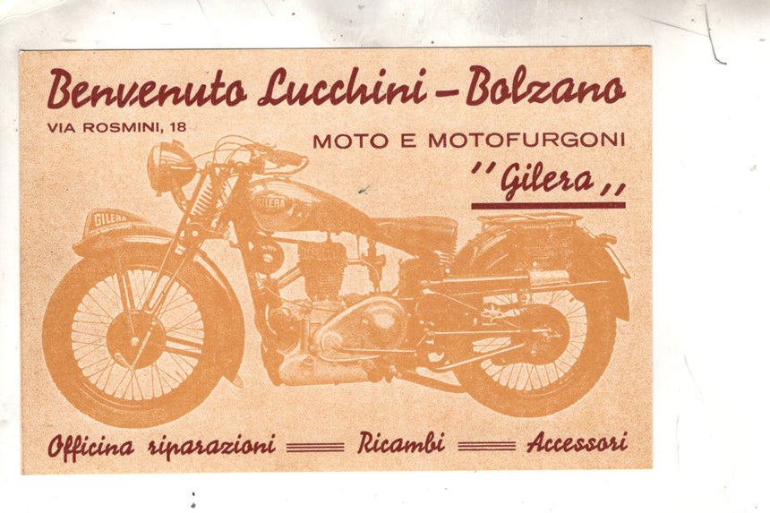Cartolina antica Benvenuto Lucchini Bolzano - Moto e motofurgoni "Gilera"