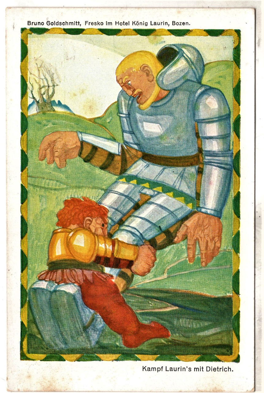 Cartolina antica Bruno Goldschmitt, Fresko in Hotel Koenig Laurin Bozen