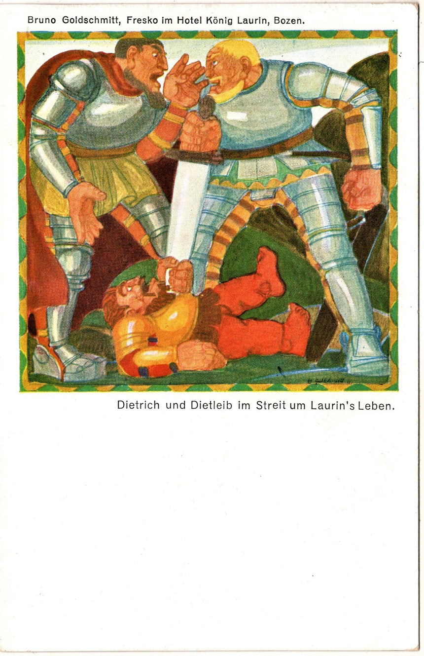 Cartolina antica Bruno Goldschmitt, Fresko in Hotel Koenig Laurin Bozen