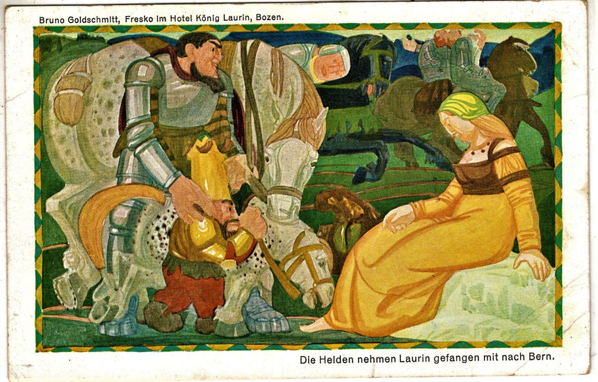 Cartolina antica Bruno Goldschmitt, Fresko in Hotel Koenig Laurin Bozen