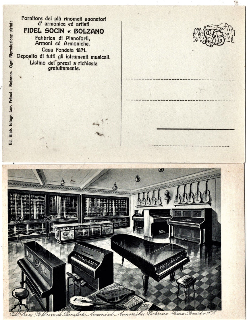 Cartolina antica Negozio in via Regina Elena della ditta Socin in Bolzano