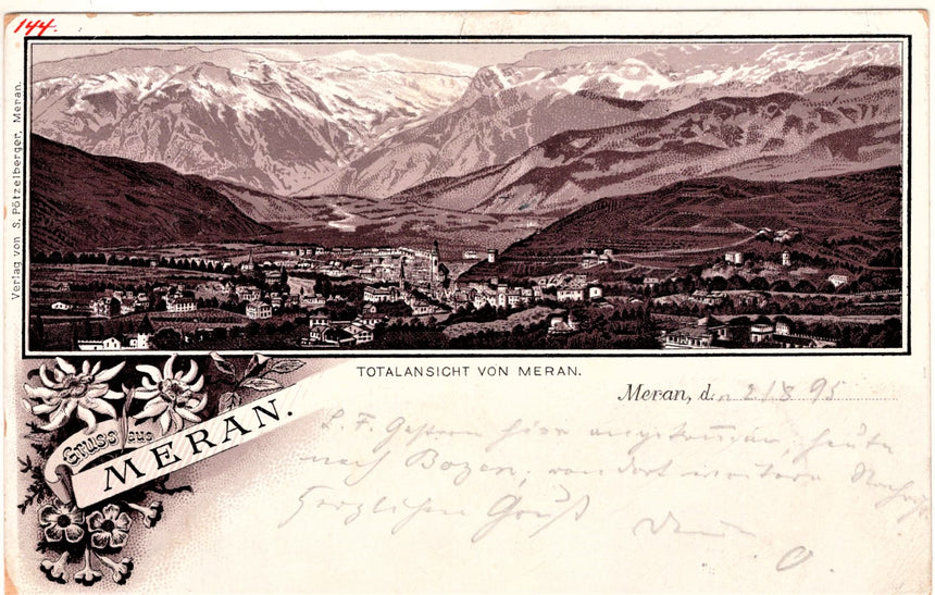 Cartolina antica Gruss aus Meran timbratura Meran-Bozen
