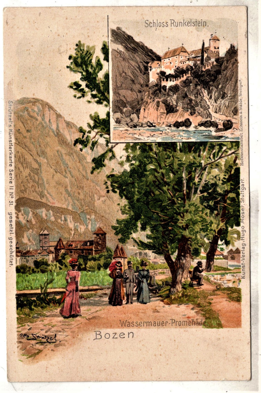 Cartolina antica Bozen Wassermauer promenade