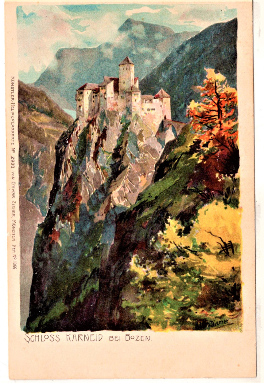 Cartolina antica Bozen Schloss Karneid Zeno Diemer