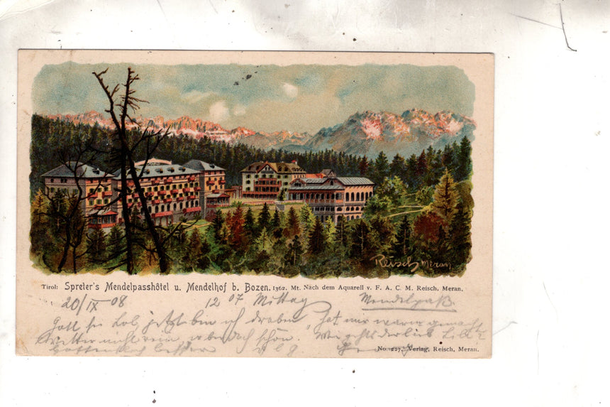 Cartolina antica Sudtirol Mendelpasshotel bei Bozen dis. Reisch