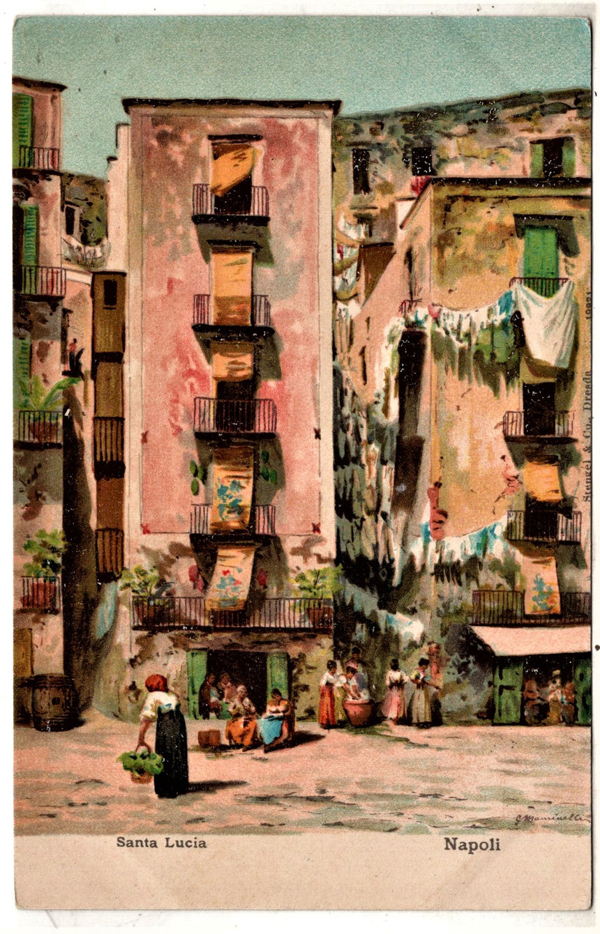 Cartolina antica Napoli vicoli di Santa Lucia