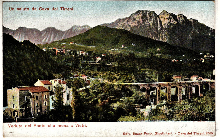 Cartolina antica Cava dei Tirreni veduta del ponte per Vietri