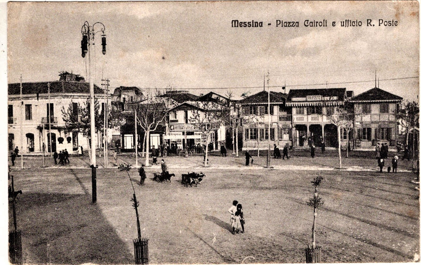 Cartolina antica Messina piazza Cairoli e Reggie poste