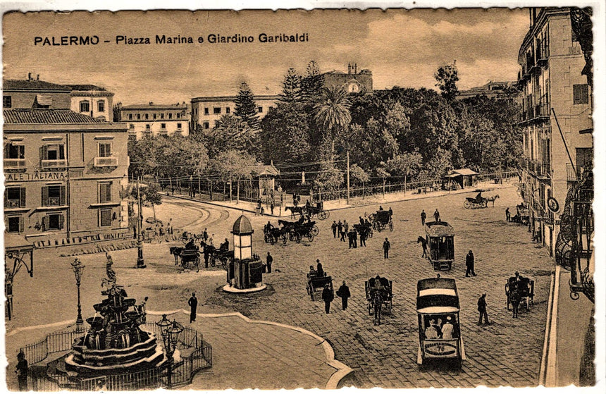 Cartolina antica Palermo piazza Marina e giardino Garibaldi