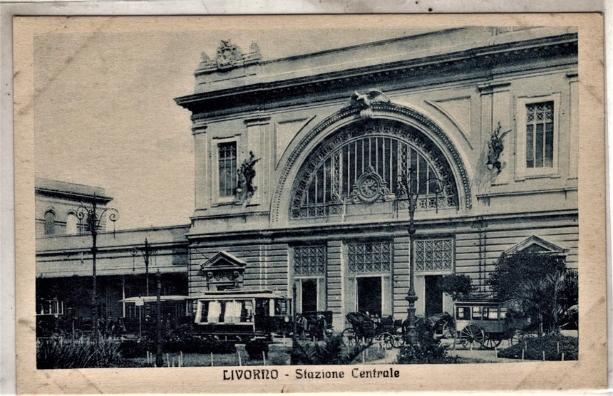 Cartolina antica Livorno Stazione centrale