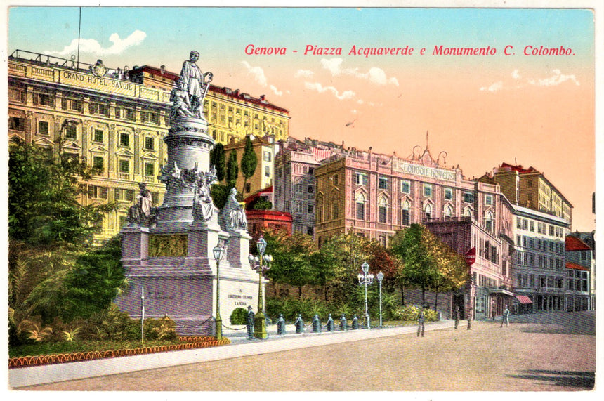 Cartolina antica Genova piazza Acquaverde e monumemto a C.Colombo