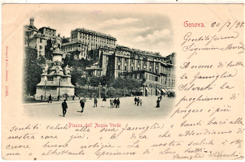 Cartolina antica Genova piazza Acquaverde