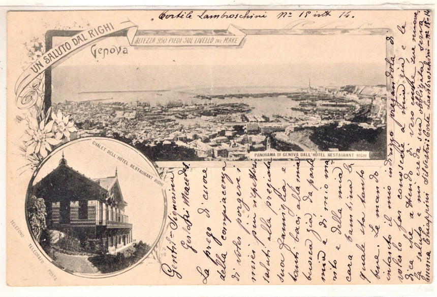 Cartolina antica Genova un saluto da Righi