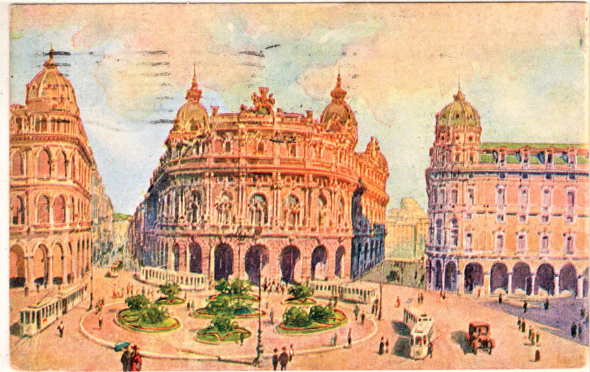Cartolina antica Genova Piazza De Ferrari e palazzo della borsa