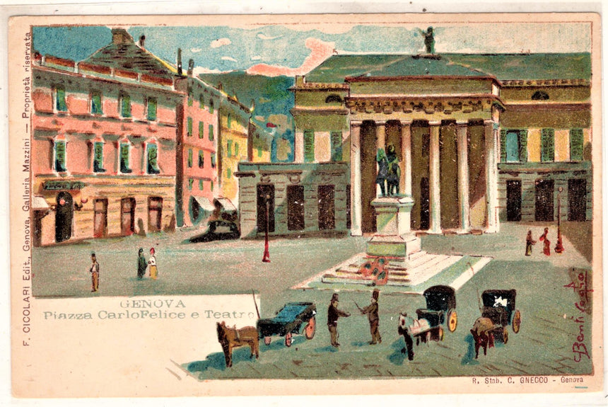 Cartolina antica Genova piaxxa Carlo Felice e teatro
