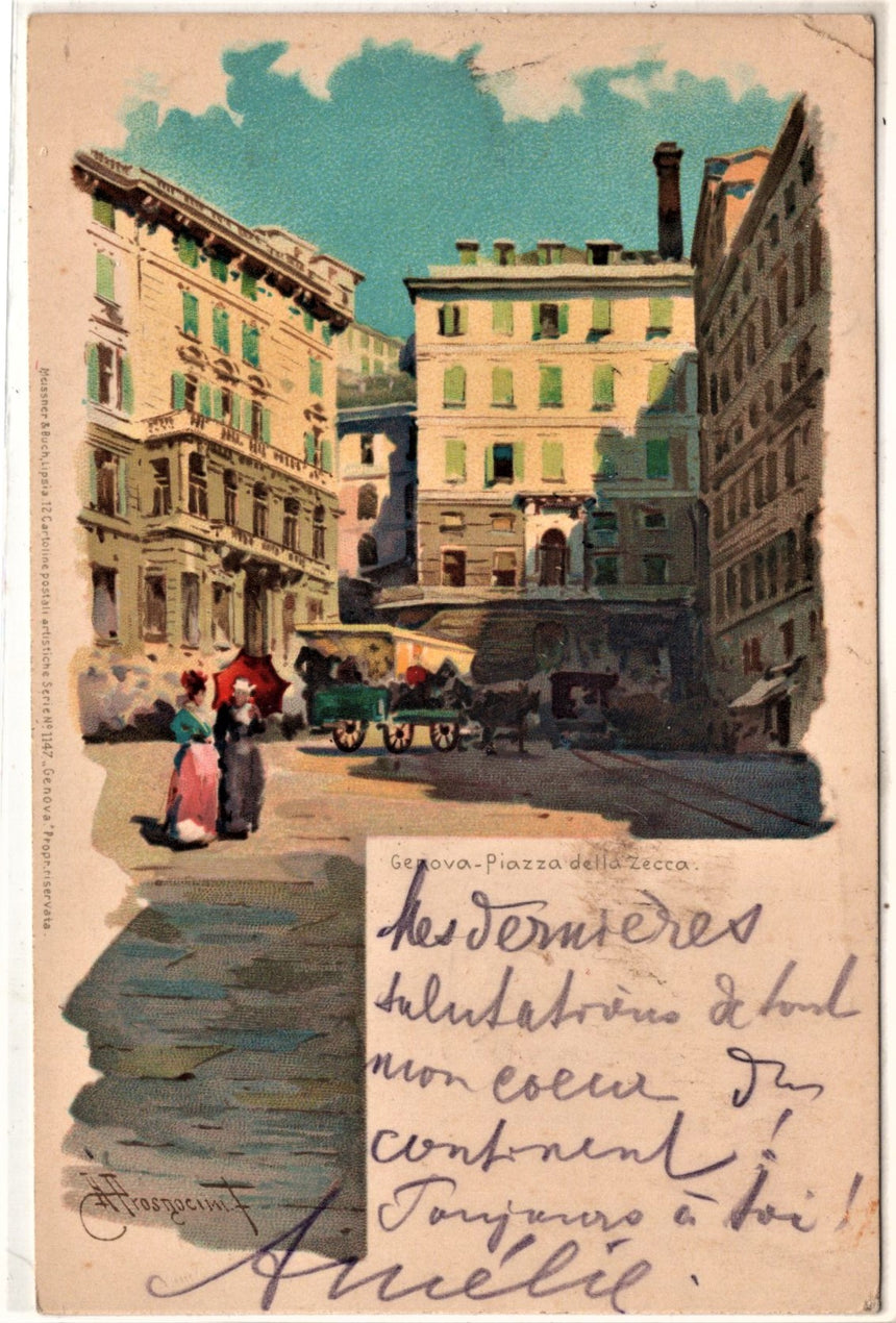 Cartolina antica Genova Piazza della Zecca