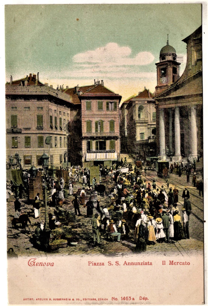 Cartolina antica Genova piazza S.S.Annunziata il mercato