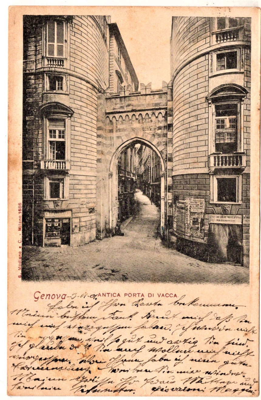 Cartolina antica Genova antica porta Vacca