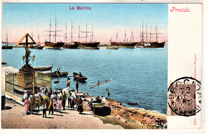 Cartolina antica Napoli Procida la Marina