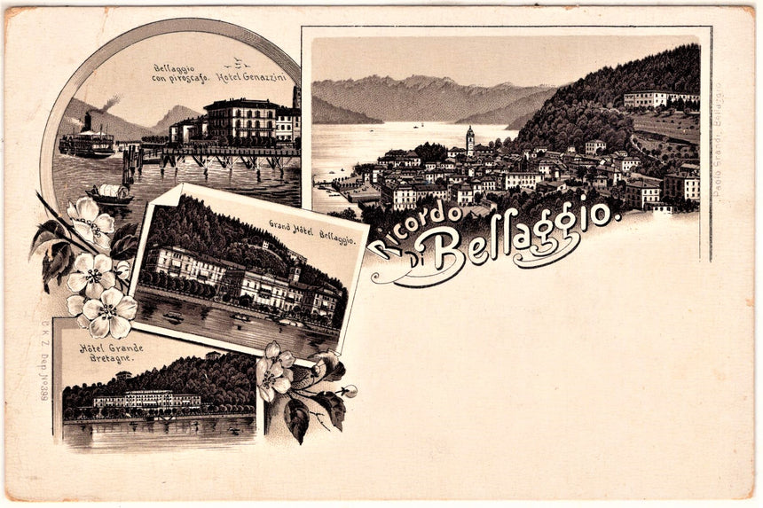 Cartolina antica Lago di Como Ricordo di Bellaggio