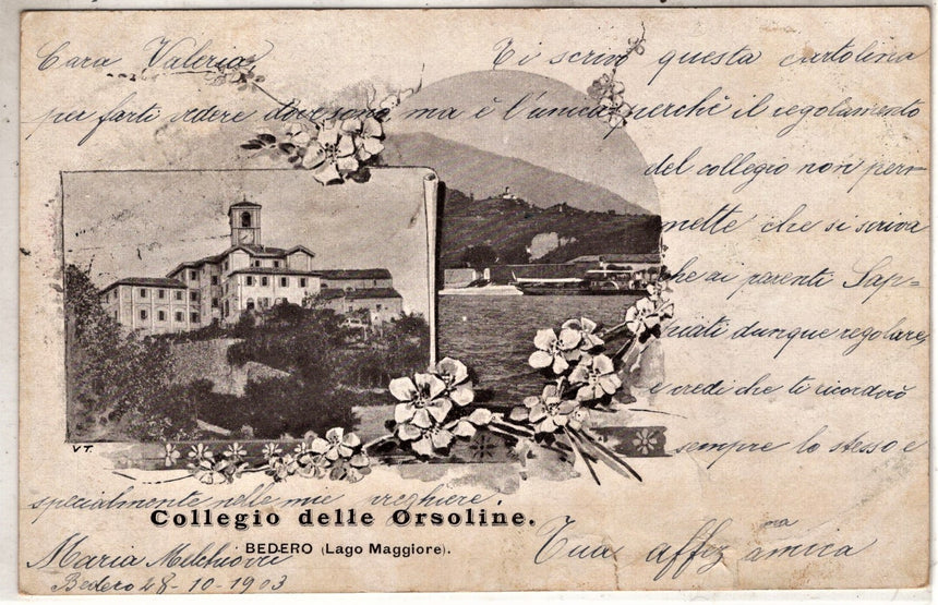 Cartolina antica Lago Maggiore Bedero Collegio delle Orsoline
