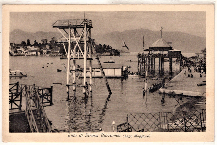 Cartolina antica Lago Maggiore Lido di Stresa Borromeo