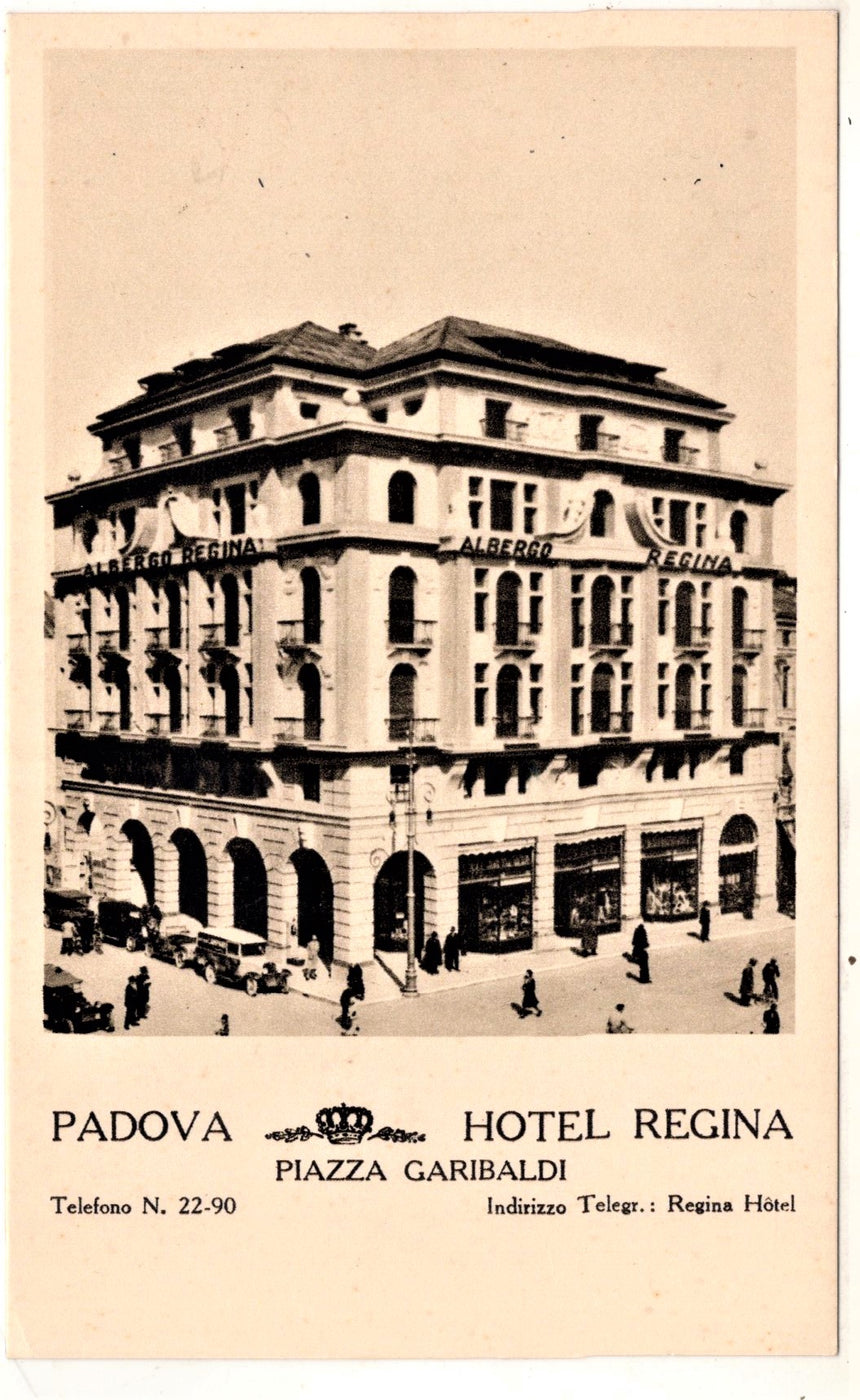 Cartolina antica Padova piazza Garibaldi con Hotel Regina