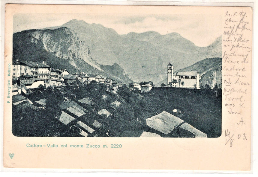 Cartolina antica Cadore Valle col monte Zucco