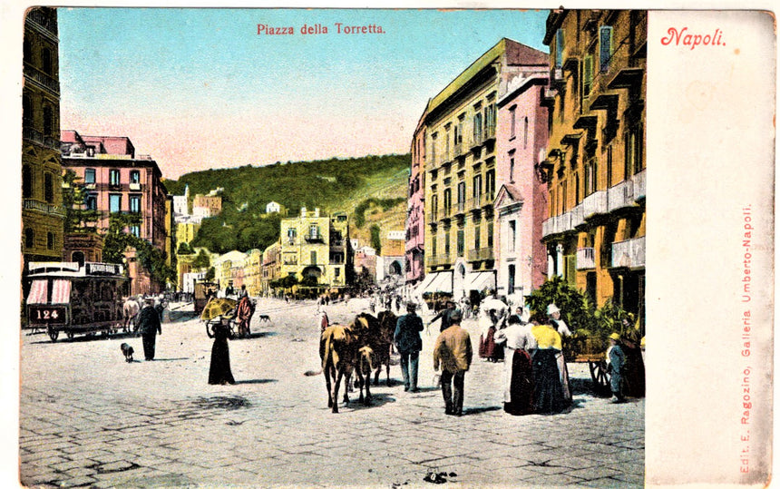 Cartolina antica Napoli piaxxa della Torretta
