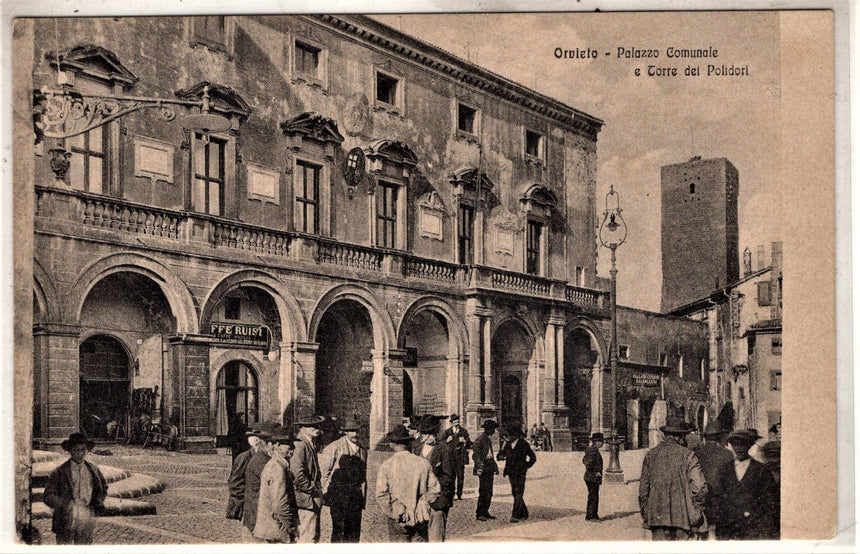 Cartolina antica Orvieto palazzo comunale e torre dei Polidori