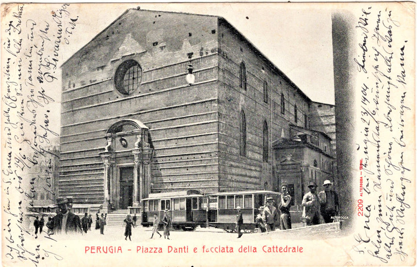 Cartolina antica Perugia piazza Danti e Cattedrale