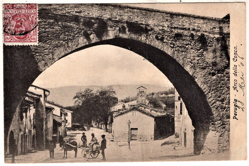 Cartolina antica PerugiaArco della conca
