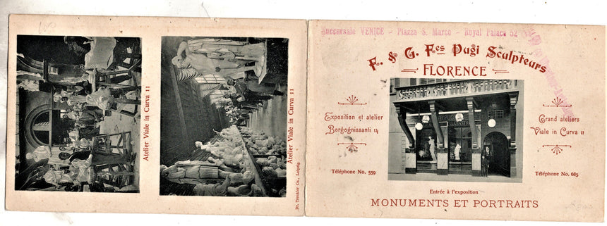 Cartolina antica Firenze negozio di sculture e arte