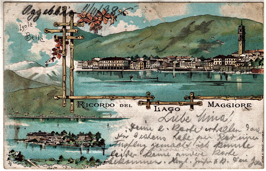 Cartolina antica Lago Maggiore Ricordo del lago Isola Bella