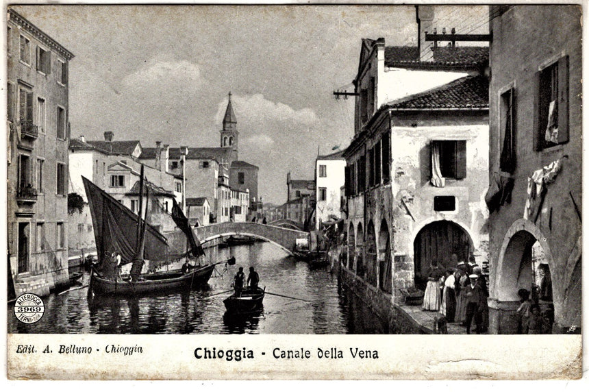 Cartolina antica Chioggia canale della Vena