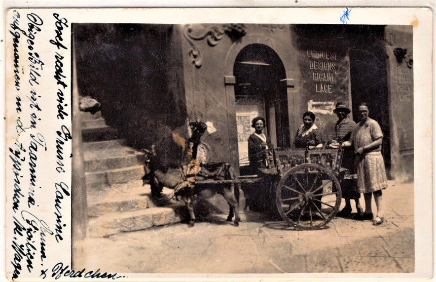 Cartolina antica Foto Taormina carro siciliano scritta e viaggiata in tedesco