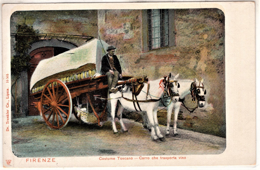 Cartolina antica Firenze carro per trasporto vino