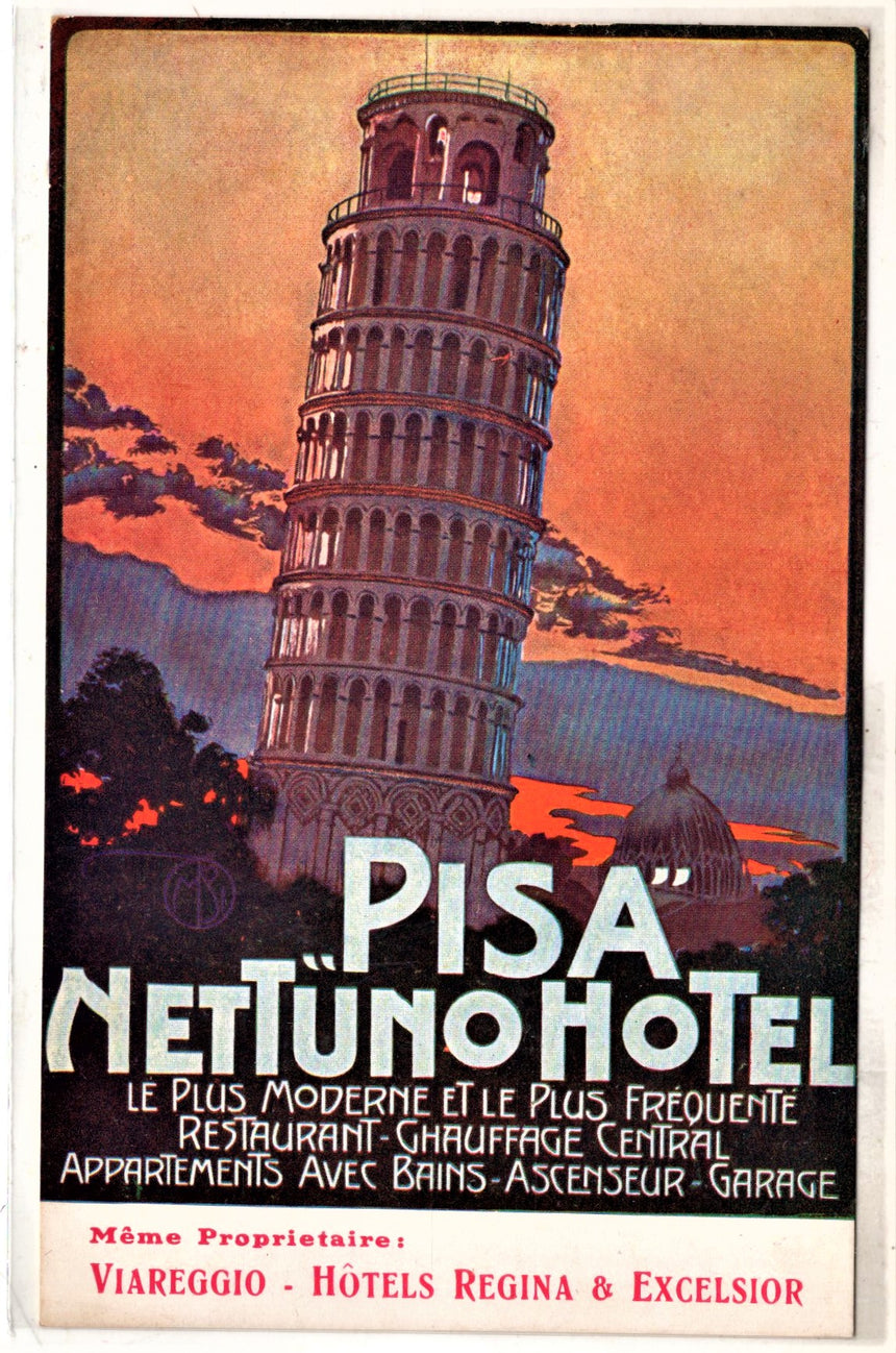 Cartolina antica Pisa pubblicità Hotel Nettuno