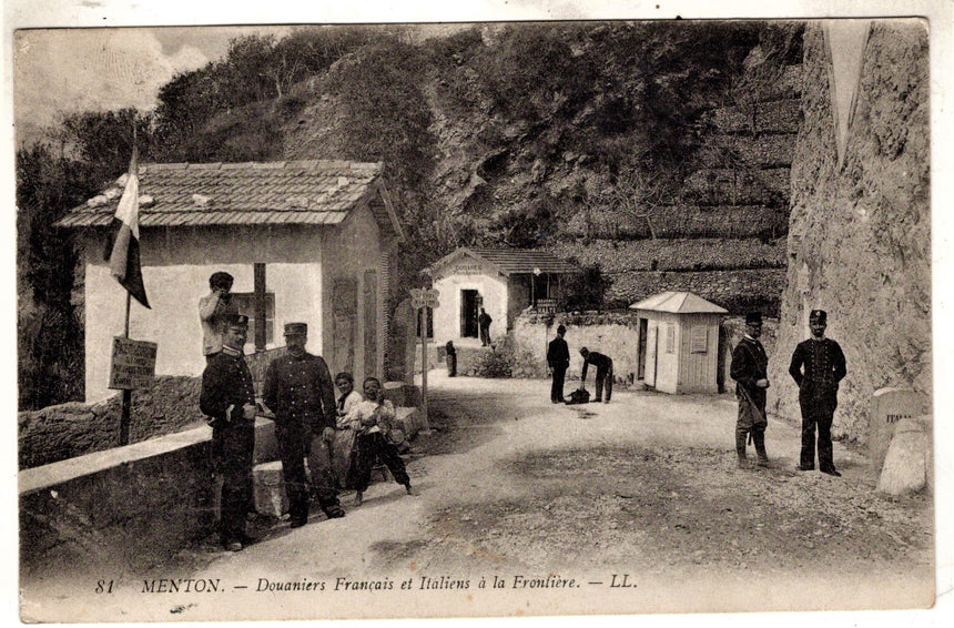 Cartolina antica Menton confine Italo Francese la frontiera