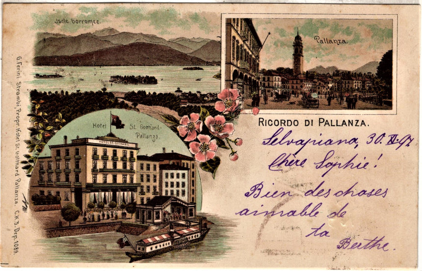 Cartolina antica Ricordo di Pallanza Hotel St.Gothard