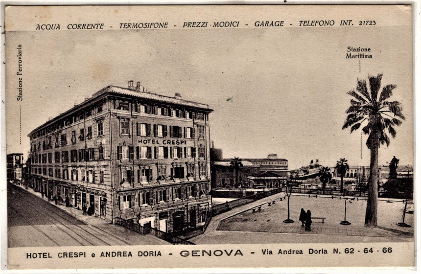 Cartolina antica Genova Hotel Crespi e Andrea Doria