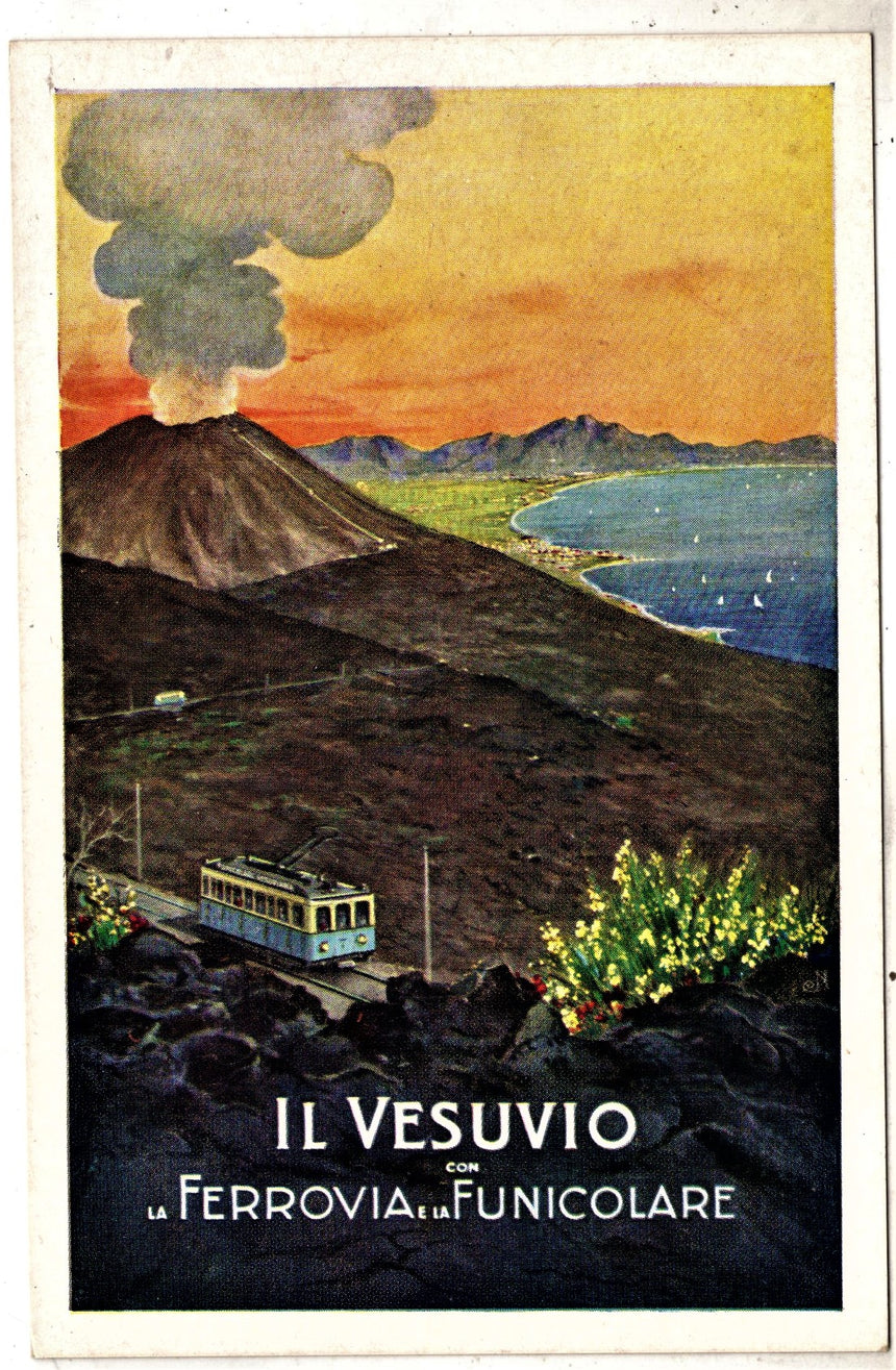 Cartolina antica Il Vesuvio La Ferrovia e la Funicolare
