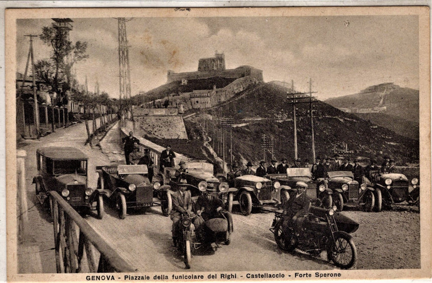 Cartolina antica Genova piazza della funicolare del Righi