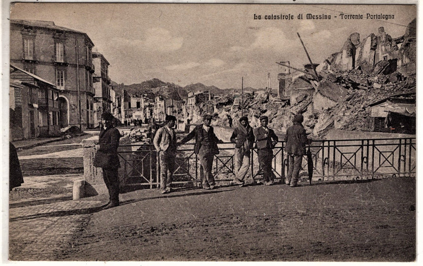 Cartolina antica Messina la catastrofe torrente Portalegna