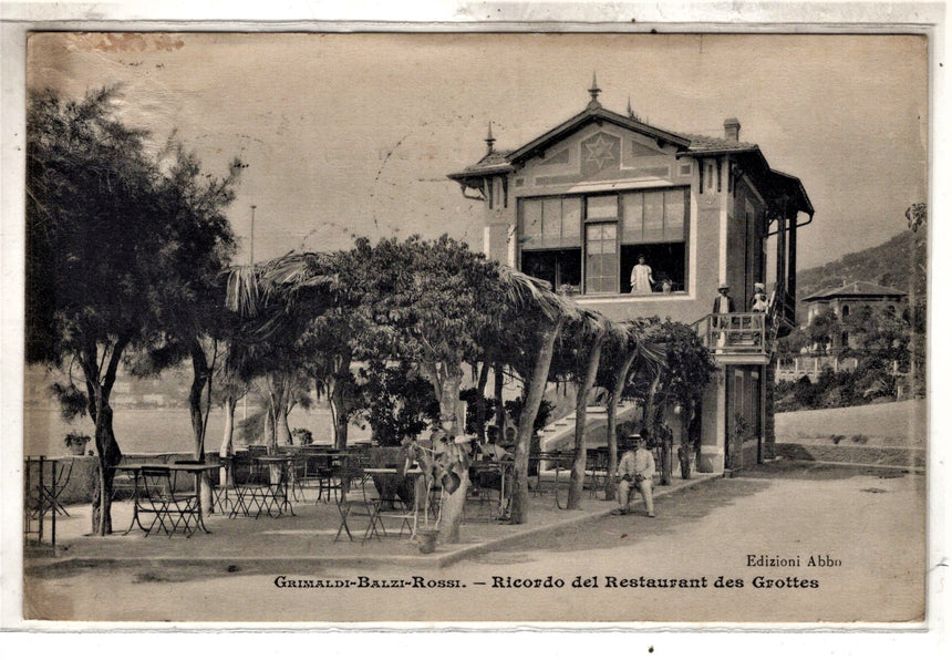 Cartolina antica Grimaldi Balzi Rossi riccordo del ristorante des Grottes